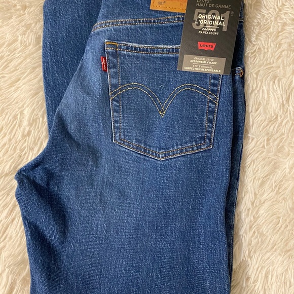 Levis Indigo 501 Original Cropped Jeans - Picture 2 of 3